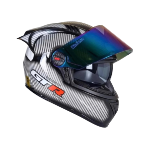 CAPACETE FW3 GT RACING CARBON FIBER COM ÓCULOS INTERNO E AEROFÓLIO / PRATA / 56